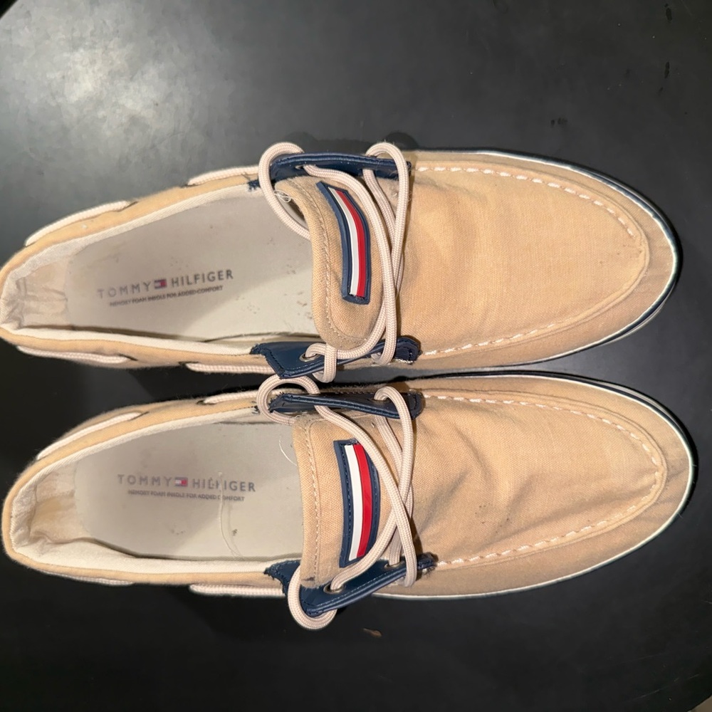 Tommy Hilfiger Beige and Navy Boat Shoes